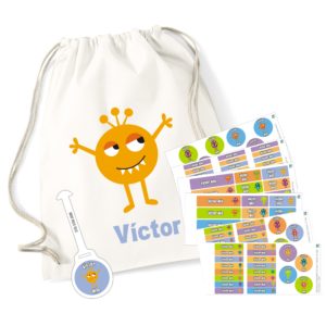 Combinado etiquetas + mochila Monstruos-0