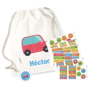Combinado etiquetas + mochila Vehículos-0